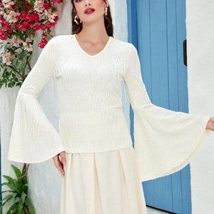 NEW!!! Sizes 6 or 8/10 Solid Flounce Sleeve Beige Tee